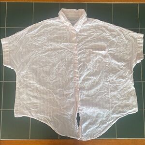 Madewell Pink & White Striped Button Up Tied Short Sleeve Top